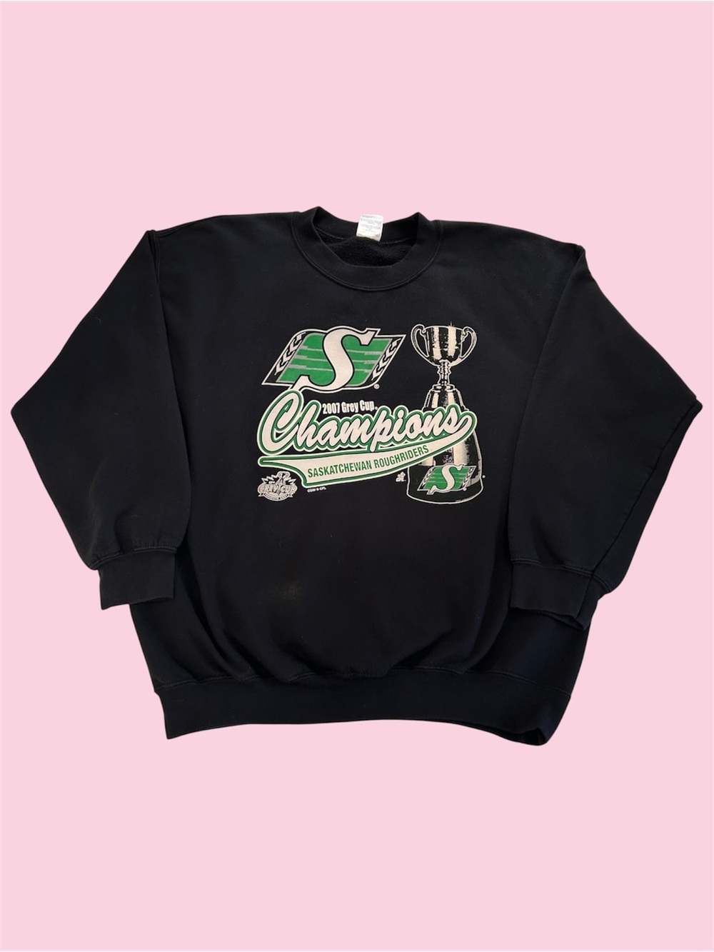 Gildan 2007 Grey Cup Champions Saskatchewan Roughriders CFL Crewneck Black Large
